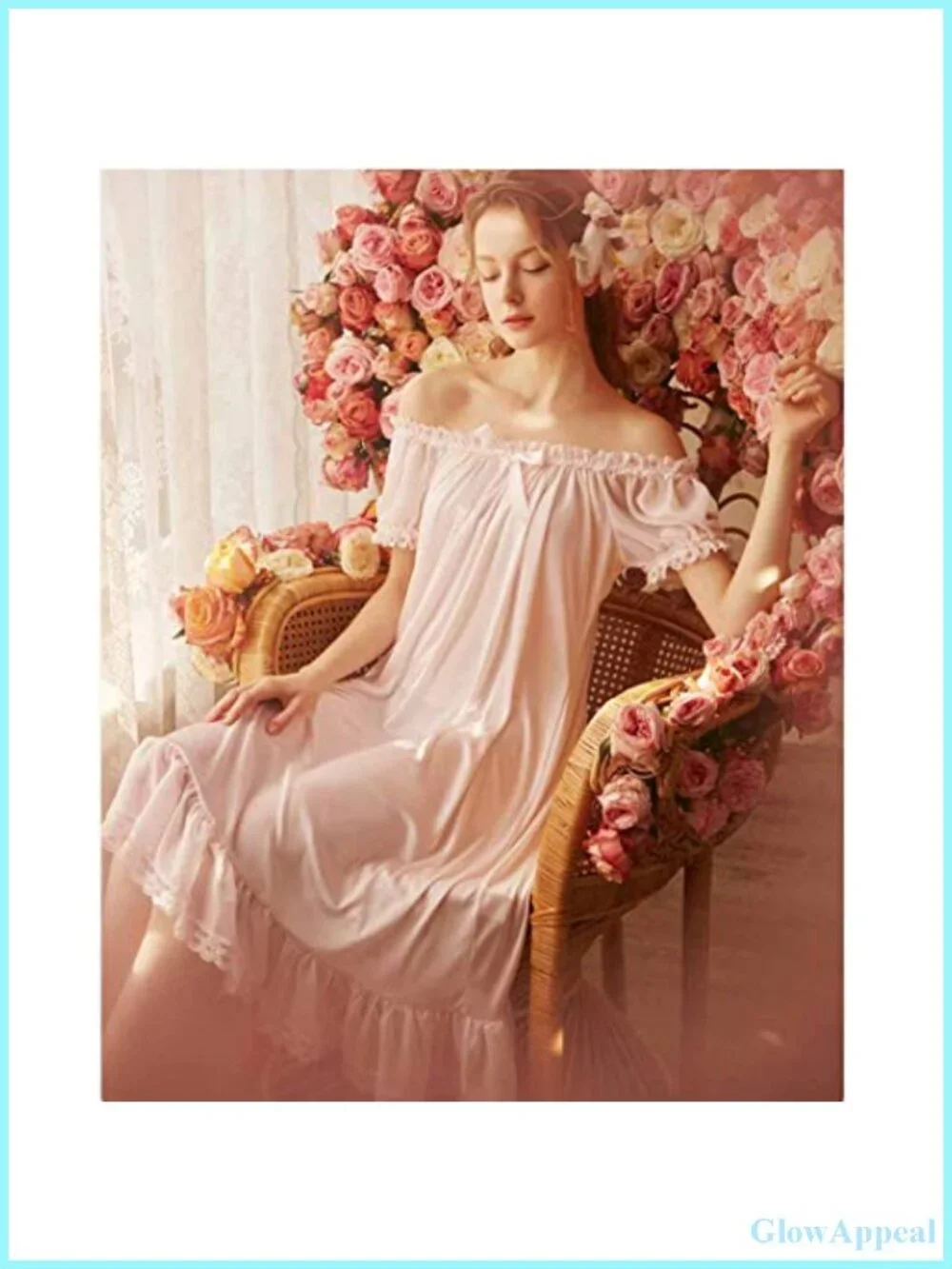 Women's Satiny Silk Vintage Nightgown with Lace Trim Sleepwear Loungwear
